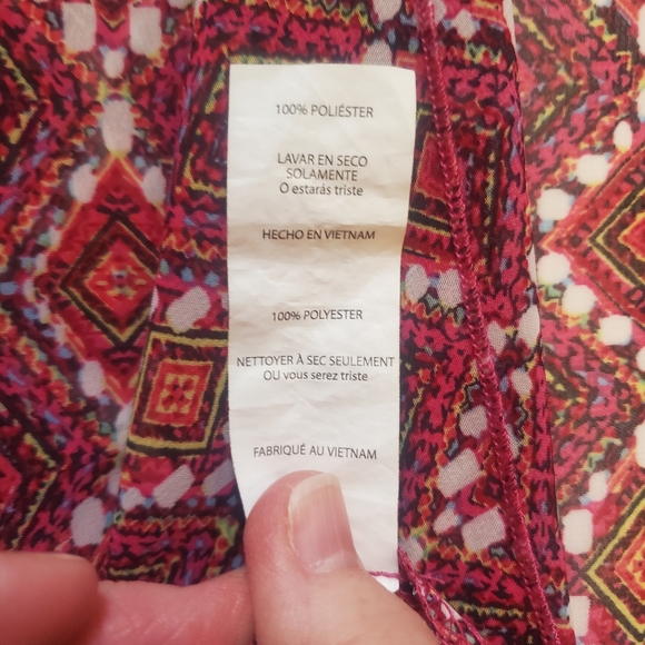 LuLaRoe Monroe Kimono Pink Multi-Color Chiffon Geometric Ivory Fringe Large - Picture 7 of 8